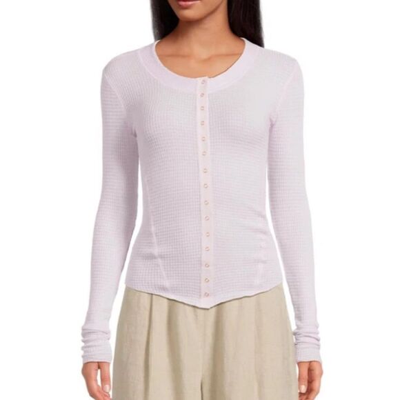 FREE PEOPLE Going Places Cardi LAVENDER ICE Long Sleeve Button-Up Top - Picture 1 of 7